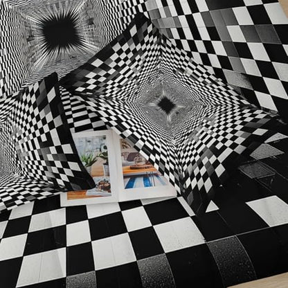 3D Black and White Geometric Pattern Comforter King Size，Black and White Checkered Bedding Set King，with 1 Comforter with 2 Pillow Case，Checkered Bedroom Decor