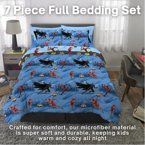 WB The Flash Movie DC Comics Super Soft Comforter and Sheet Set with Sham,7 Piece Full Size, (Official Licensed Product) By Franco