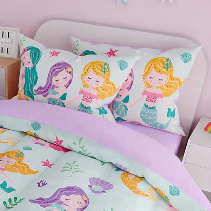SANDJEST Mermaid Bedding Full for Girls, Ultra Soft Microfiber Comforter Set Full Size with 4-Pieces, Comforters Bed Sets for Kid Children Teen Tween Bedroom Decor