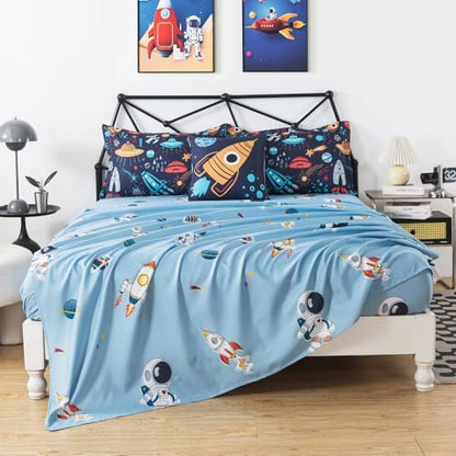 ADASMILE A & S Space Comforter Twin Size for Boys 6 Pieces Rocket Bedding
