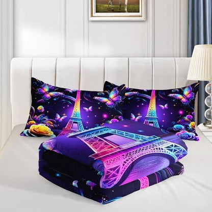 QOOMO Paris Eiffel Tower Kids Comforter Set Full Size
