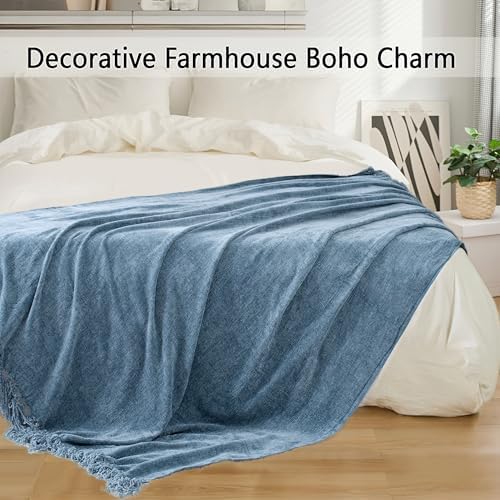 Chenille Throw Blanket for Couch 50" x 60", Dusty Blue