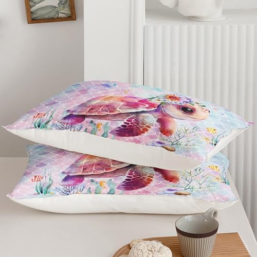 Axolotl Turtle Bedding Set King for Kids Boys,Colorful Underwater World Comforter Set for Girls Teens,Ocean Sealife Comforter with Jellyfish,Colorful Fish Scales Print Bedding,1 Quilt 2 Pillowcases