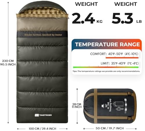 Cotton Flannel XXL Winter Sleeping Bags for Adults Big and Tall,Cold Weather 90x39 Inch Camping Sleep Bag,Waterproof Machine Washable 4 Season Outdoor Camping Gear,2-Way Zipper