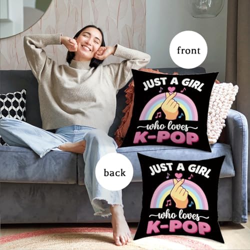 K-pop Decor, Just a Girl Who Loves K-pop Room Decor, Rustic Anime Lovers Throw Girls K-pop Gifts Pillow Covers for Living Room Home Girl Bedroom Decoration Gifts-Rainbow