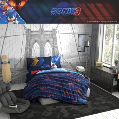 Franco Sonic The Hedgehog 3 Movie Kids Bedding Super Soft Comforter and Sheet Set, 5 Piece Full Size, (Officially Licensed Product)