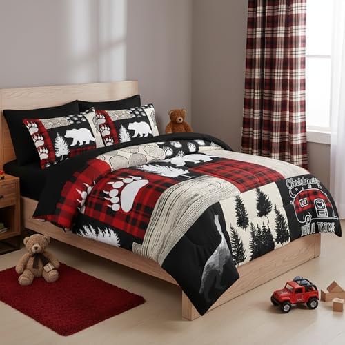 QOOMO Western Rustic 7 Pieces Comforter Set Twin Size,Farmhouse Bedding Set