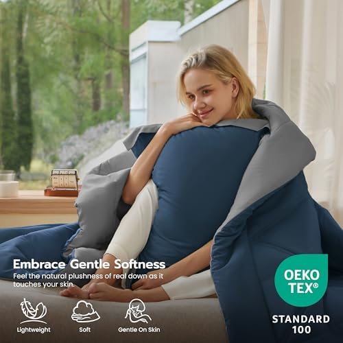 Joiedomi Twin Comforter Set with Sheets Navy Blue, 5 Pieces Twin Bedding Sets with 1 Down Alternative Comforter, 1 Flat Sheet, 1 Fitted Sheet, 1 Pillowcase and 1 Pillow Sham, Bed in a Bag All Seasons
