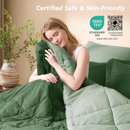 Full Comforter Set with Sheets - 7 Pieces Bed in a Bag Green Bedding Sets