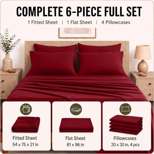 CozyLux Full Sheet Set 6-Piece, 21-Inch Deep Pocket, Soft Brushed Feel