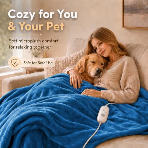 Electric Heated Blanket 62"x84" Twin Size, Teal Blue