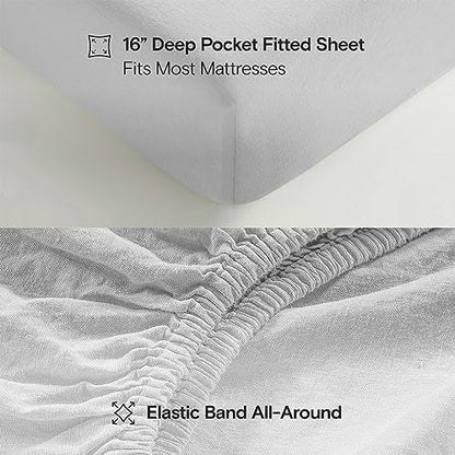 Sijo Stone Washed Organic French Linen Bed Sheet Set, GOTS Certified Organic, Best Cooling Linen Sheet Award by Sleep Foundation, 4 Piece - 2 Pillowcases, 1 Fitted and 1 Flat (Dove, Cal King)