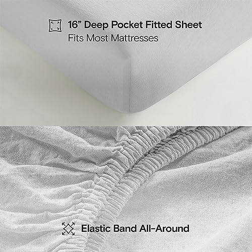 Sijo Stone Washed Organic French Linen Bed Sheet Set, GOTS Certified Organic, Best Cooling Linen Sheet Award by Sleep Foundation, 3 Piece - 2 Pillowcases and 1 Fitted Sheet (Dove, Cal King)