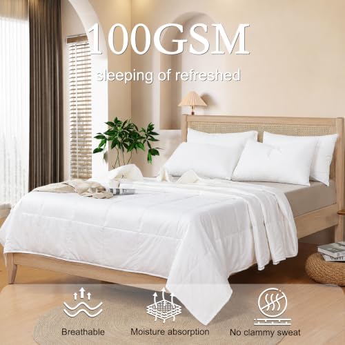 YOUR MOON Summer Lightweight Wool Comforter - Breathable & Thin Duvet Insert for Hot Sleepers, 100% Australian Lamb Wool Filling 100gsm with Pure Cotton Shell-Queen Size (White)