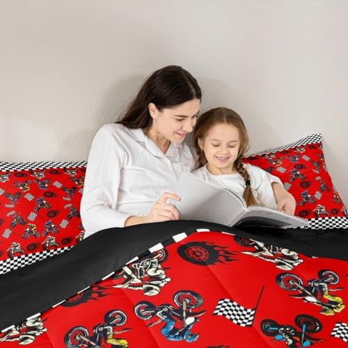 Feelyou Dirt Bike Comforter Set Full Size Racing Motocross Rider Bedding Set for Kids Boys Girls Motorbike Duvet Quilt Motorcycle Bedroom Decor Extreme Sports Microfiber 3 Pcs with 2 Pillow Cases