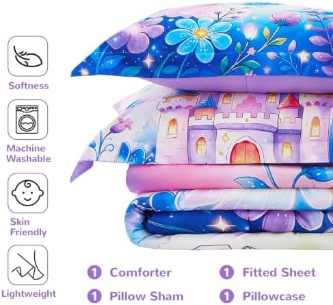 Viviland Kids Bedding Set Twin Size Comforter Sets, Bed in Castle Spirit Cover Set for Children