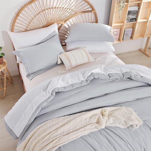 weigelia Queen Comforter Set 7 Pieces Queen Size Comforter Set Light Grey Comforter Queen Size Soft Comforter with Fitted Sheets, Flat Sheets, Pillow Shams, and Pillowcases