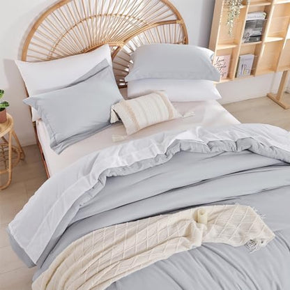 weigelia Queen Comforter Set 7 Pieces Queen Size Comforter Set Light Grey Comforter Queen Size Soft Comforter with Fitted Sheets, Flat Sheets, Pillow Shams, and Pillowcases