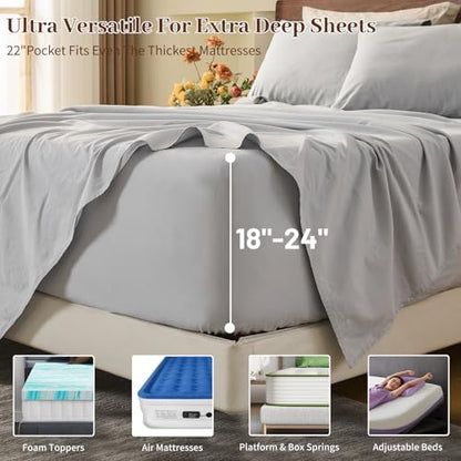 MEISHANG 100% French Linen Sheets California King,6 Pcs,18-24" Deep Pocket