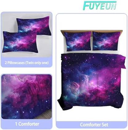 Galaxy Comforter Set Twin, Starry Space Bedding for Teens Boys Girls
