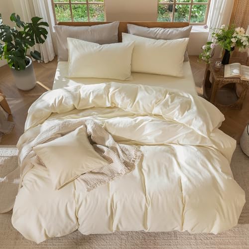 MooMee Duvet Cover Set 100% Washed Cotton Linen Like Oversized Queen