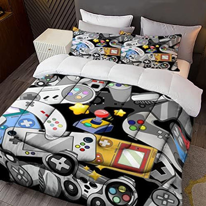Sunnycitron Gaming Comforter for Boys Teen Gamer Comforters Queen Size Gaming Bedding Kids Bed Set Boys Bedding Quilt Game Room Decor,1 Comforter +2Pillowcase