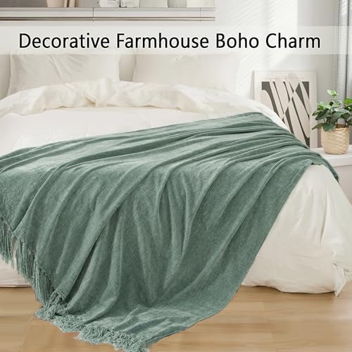Chenille Throw Blanket for Couch 50" x 60", Sage Green