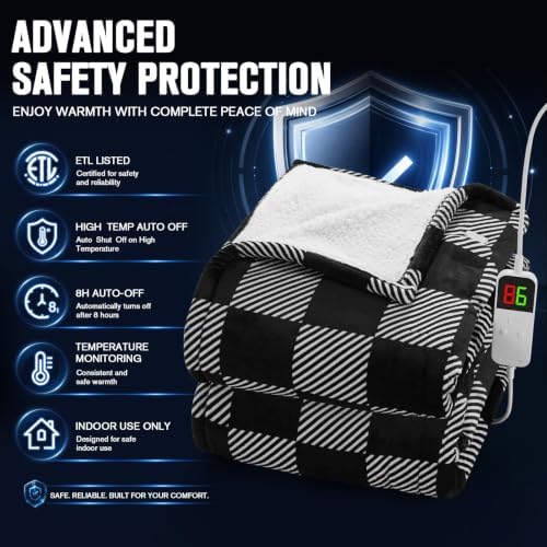 Black Electric Blanket Heated Twin 62"X84", Heating Blanket Twin, Diagonal