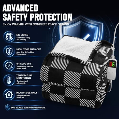 Black Electric Blanket Heated Twin 62"X84", Heating Blanket Twin, Diagonal