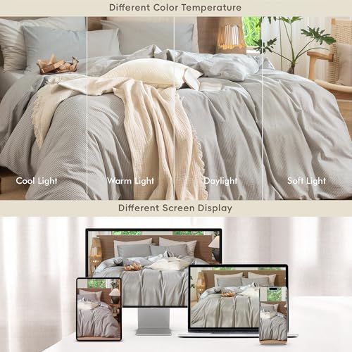 MooMee Striped Duvet Cover Set 100% Washed Cotton Linen Like King