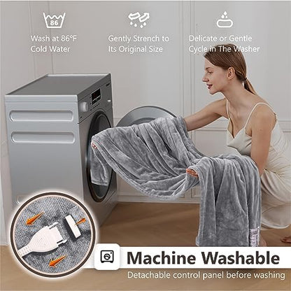 Wapaneus Heated Blanket Electric King Size 90"x100"-Dual Control with 10 Heat Levels 12 Timer Settings and 8 Hours Auto-Shut Off,Fast-Heating Electric Blanket,ETL Listed Machine Washable,Light Grey