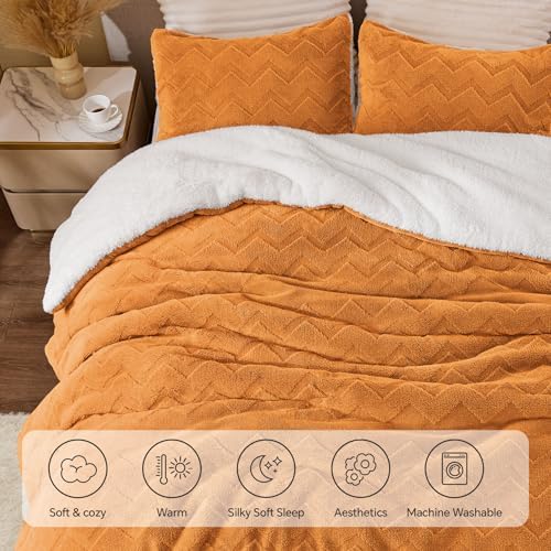 BEDELITE Fluffy Sherpa Queen Comforter Set,Burnt Orange