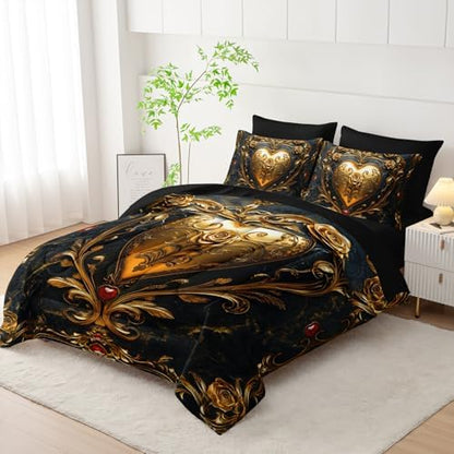 King Size Heart Comforter Set, 7 Piece (1 Comforter, 1 Flat Sheet, 1 Fitted Sheet, 2 Pillowcase and 2 Pillow Sham)