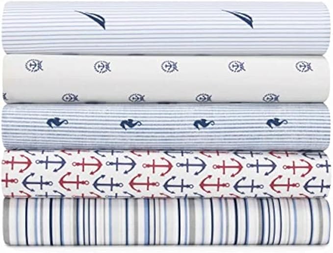 Nautica - Twin Size Sheet Set, Crisp & Tailored Cooling Sheets with a Smooth Cotton Percale Lightweight Feel - Bed Sheets with Matching Pillowcase & Fitted Sheet (Audley Stripe Blue)