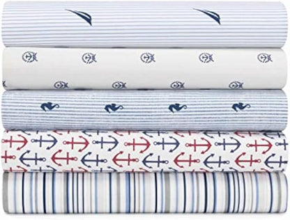 Nautica - Twin Size Sheet Set, Crisp & Tailored Cooling Sheets with a Smooth Cotton Percale Lightweight Feel - Bed Sheets with Matching Pillowcase & Fitted Sheet (Audley Stripe Blue)