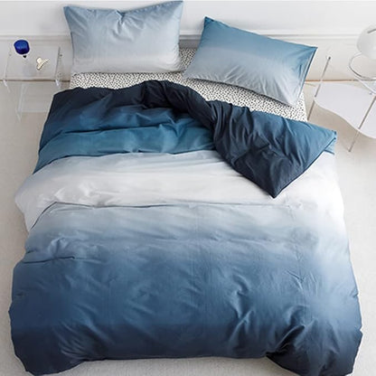 CLOTHKNOW Blue White Twin Comforter Set Blue Gradient Bedding Comforter Sets with 2 x Pillow Cases Soft Comforter with 2 x Pillow Cases