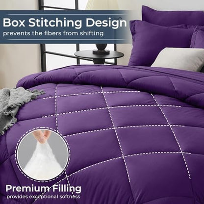 HEVUMYI 5-Piece Twin Comforter Set, Purple Bed in a Bag