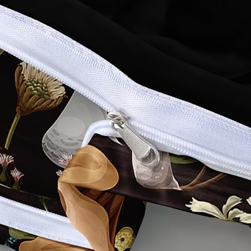 Full Size Botanical Mushroom Pattern Comforter Cover with Pillowcases – Deep Brown Tropical Floral Bedding for Boys & Girls Room