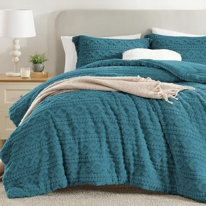 Homelike Moment Fleece King Comforter Set Blue, Fluffy Bed Set 3 Piece