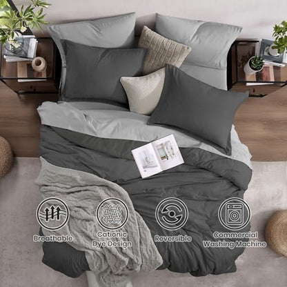 Monbix Oversized King Comforter Set 7 Pieces Dark Grey Bed in a Bag
