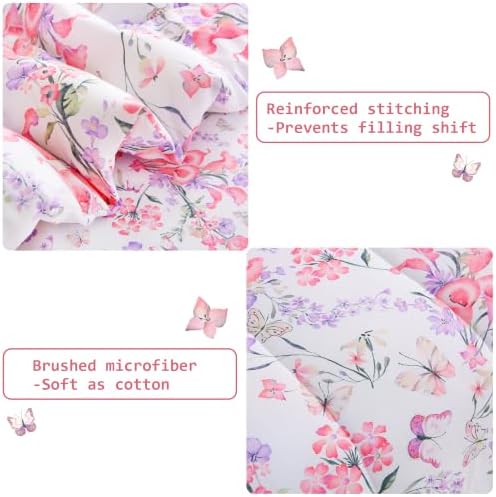 lasoftan Floral Queen Comforter Set with Sheets, 7 piece Luxury Vintage Bedding, Soft Microfiber Bed in a Bag, Cozy Lightweight Bed Set, Pink Floral Botanical