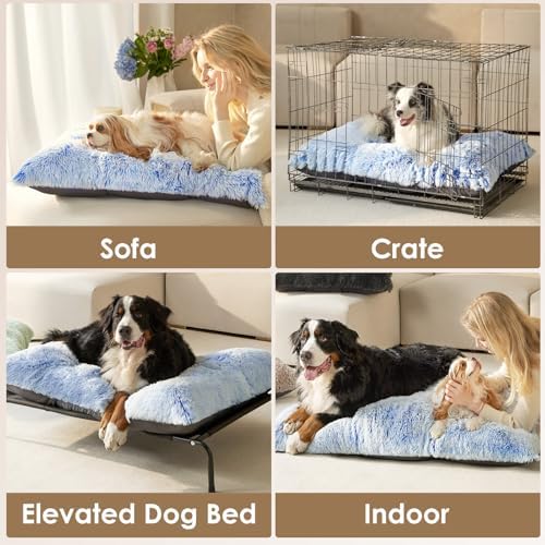 EHEYCIGA Fluffy Dog Crate Bed for Small Dogs, Plush Crate Pad, Blue