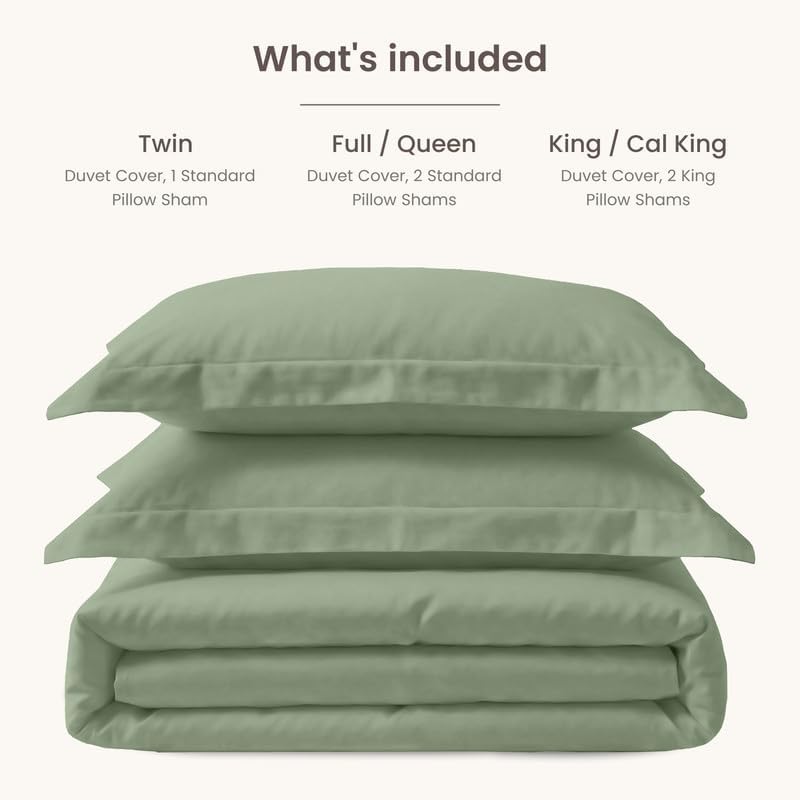 BIOWEAVES 100% Organic Cotton Twin/Twin XL Duvet Cover Set, 2-Piece, 300 Thread Count Sateen Weave GOTS Certified Comforter Cover with Buttoned Closure and 1 Pillow Sham – Basil, 66x90 inches
