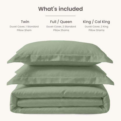 BIOWEAVES 100% Organic Cotton Twin/Twin XL Duvet Cover Set, 2-Piece, 300 Thread Count Sateen Weave GOTS Certified Comforter Cover with Buttoned Closure and 1 Pillow Sham – Basil, 66x90 inches