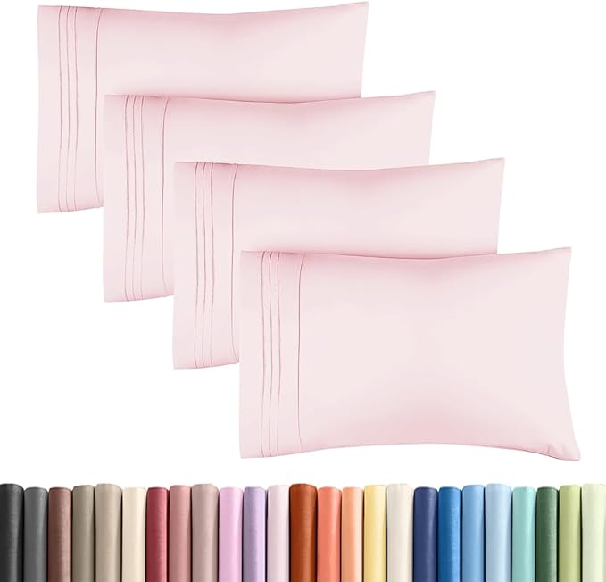 King Standard Pillow Cases Set of 4 - Soft Hotel Quality Pillowcase Covers - Comfy Bedding for Women, Men, Kids & Teens - Machine Washable Pillow Protectors - 4 Piece Set - King Standard Lavender Pink