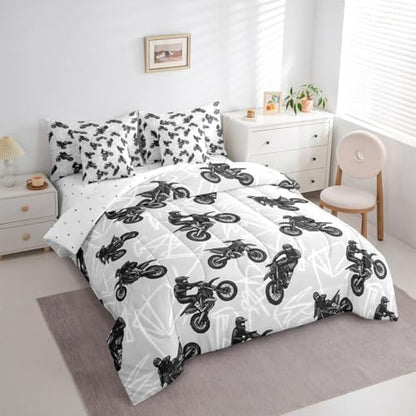 Feelyou Dirt Bike Comforter Set with Sheets 7 Piece King Graffiti Style Lines Bed in a Bag Kids Boys Girls Racing Motocross Rider Bedding Set Motorcycle Bedroom Decor Extreme Sports Soft Lightweight