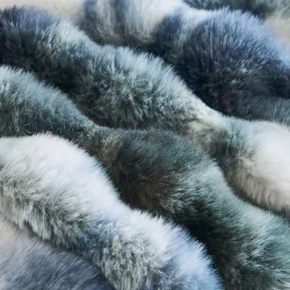 Wonderful - 3 Pieces Faux Rabbit Fur Comforter Set King Size, Teal Tie Dye Plush Bedding Set, 3D Sculpted Bubble Warm Fluffy Comforter for Winter
