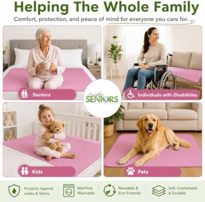Bed Pads Washable Waterproof 34"x36"- Pack of 4 Pink Incontinence Bed Pads