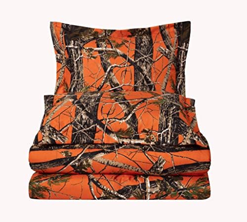Chezmoi Collection Salem 2-Piece Cabin Lodge Forest Woods Comforter Set - Nature Camo Tree Leaves Printed Soft Microfiber Bedding - Orange, Twin
