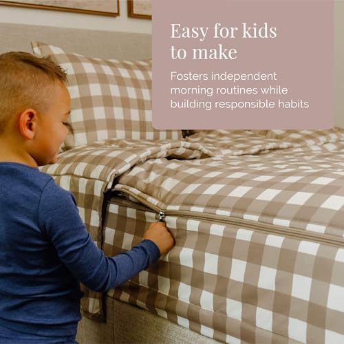 Beddy's Tan Checkered All-in-One Zipper Bedding Set for Kids/Teens - Full